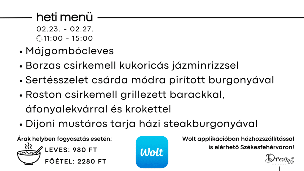 heti ajánlat Székesfehérvár, menü Székesfehérvár