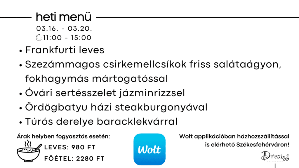 heti ajánlat Székesfehérvár, menü Székesfehérvár