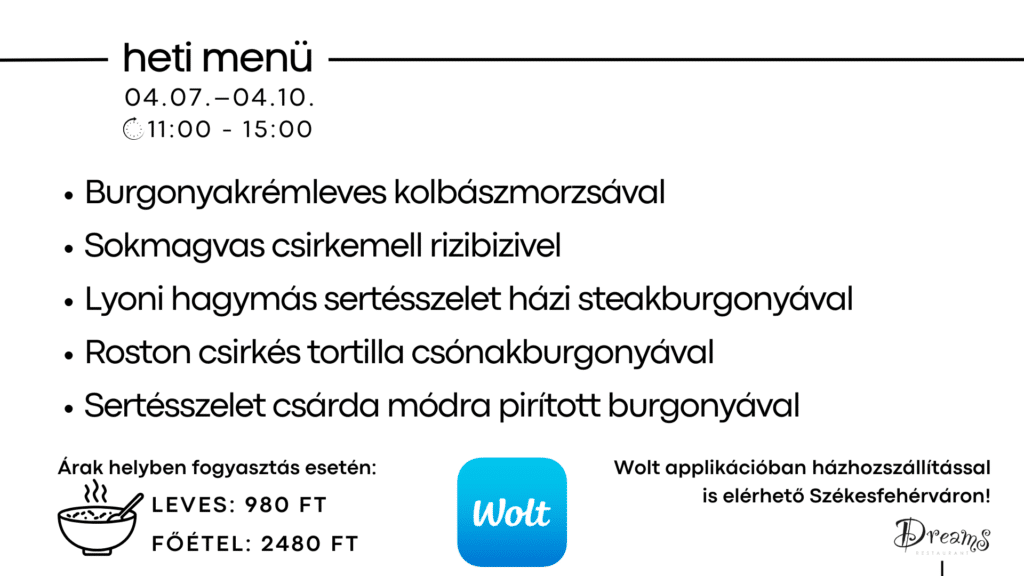 heti ajánlat Székesfehérvár, menü Székesfehérvár